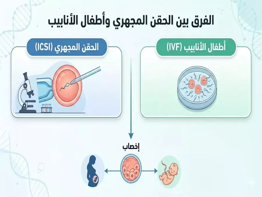 الفرق بين الحقن المجهري واطفال الانابيب